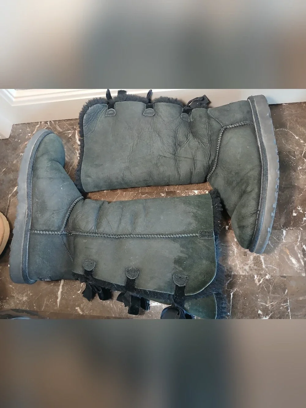 UGG Black Suede Tall Bow-Back Winter Boots